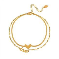 新品✨高見え2連ハート&Loveゴールドアンクレット 足元華やか💖の画像