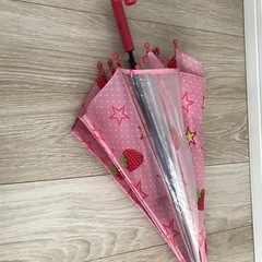 中古　傘　50センチ　いちご　女の子　ジャンプ傘の画像