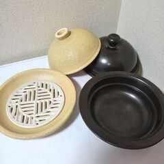 未使用長谷園 陶珍菜（小）CT-47 白と　美品蒸鍋（ブラウン）の画像