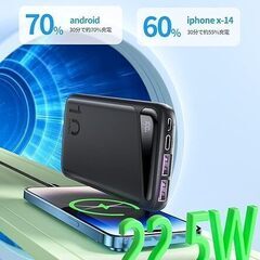 モバイルバッテリー 大容量 軽量 PD22.5W 超急速充電 10000mAh 薄型 QC3.0対応 USB Type-C出力 小型 モバイル・バッテリー 3台同時充電でき LCD残量表示 PSE技術基準適合 iPhone&Android対応 Black HB110D　まとめ買い歓迎　卸ます　アマゾン引き上げ商品　倒産品　ネット商材　卸ます　転売　アマゾン引き上げ商品　卸し　問屋　倒産品　転売OK　ネット商材　アマゾン　商品　景品　コンペの画像