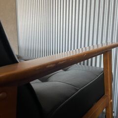 プライスダウン！！2人掛けベンチ ソファ（レザー×天然木）【使用感あり・引き取り歓迎】の画像