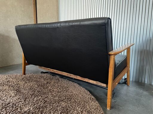 プライスダウン！！2人掛けベンチ ソファ（レザー×天然木）【使用感あり・引き取り歓迎】