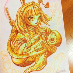 手描き作品  暖色の兎
