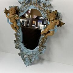 イタリア製 バロック風 ミラー 天使 彫刻 エンジェル 壁掛け アンティーク 鏡 札幌市 白石店 の画像