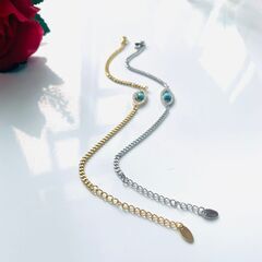 新品✨クールな邪眼モチーフ シルバーブレスレット ターコイズ風お守りの画像