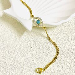 新品✨クールな邪眼モチーフ シルバーブレスレット ターコイズ風お守りの画像