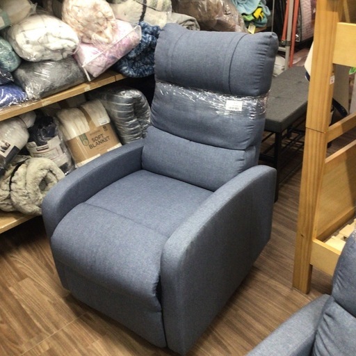 リクライニングソファ 一人掛け 手動 ブルー No.1