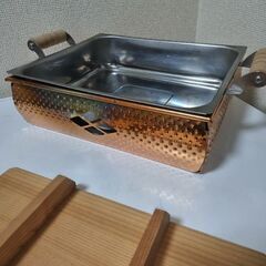 おでん銅鍋　両手鍋 蓋付き 仕切り付き　約25×30㎝ 大サイズの画像