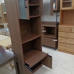 ★ジモティ割あり★  食器棚 ブラウン W60×D40×H178 クリーニング済み TC9021の画像
