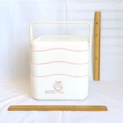 【中古品】フルタイム 3段 ランチボックス 白/ピンク ピクニッ...