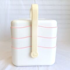 【中古品】フルタイム 3段 ランチボックス 白/ピンク ピクニック用 お弁当箱の画像