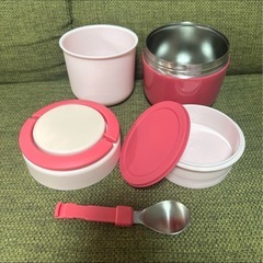 美品  どんぶり型ランチジャー  ピンク