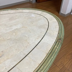 木製　ラタン？　タイル貼り　ローテーブル の画像