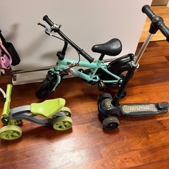 12インチ自転車（新品）、キックボード（中古）、足蹴りバイク（中...