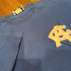 made in USA半袖Tシャツベースボール野球ブルーL大きいワッペンの画像
