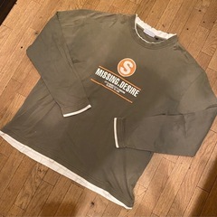 ジャンク扱いレイヤード重ね着ロング長袖プリントTシャツカットソー...
