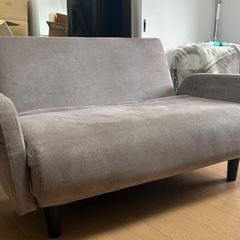 【美品】2WAY リクライニングソファベッド（グレージュ系）幅1...