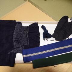 【中古】男性用ウールの着物と羽織、襦袢、帯、他