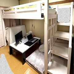 木製ロフトベッド 
宮付き階段付き ホワイトウッド