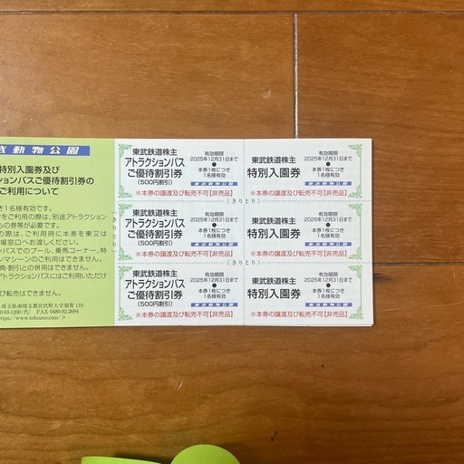 東武鉄道 乗車券2枚 株主優待券（バラ売り可）