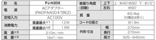 【取引先決定】シャープ　扇風機　PJ-H2DS