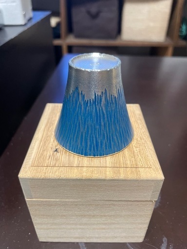 未使用　大阪浪華錫器　本錫　富士山ぐい呑(青)