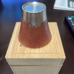 未使用　大阪浪華錫器　本錫　富士山ぐい呑(朱)
