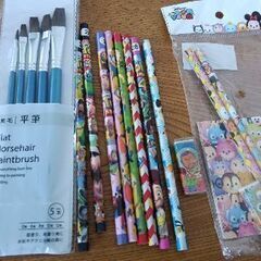 鉛筆　馬毛平筆　消しゴム　折り紙メモ帳　バラ売り