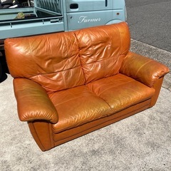 🛋️本革　レザー　ソファ　ソファー　家具　茶色　キャラメル　2人...