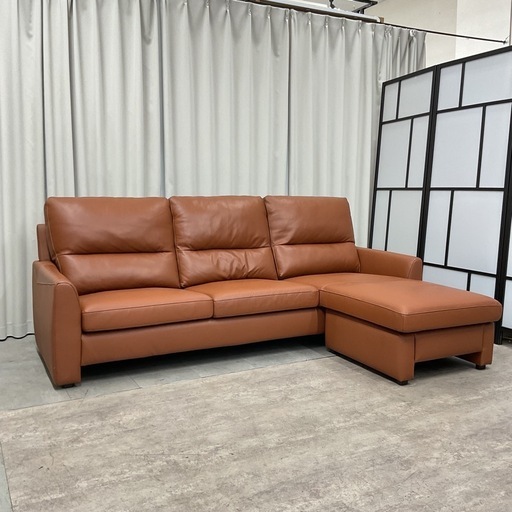 KF-6【新入荷リサイクル品】本革張りワイド230 カウチソファ
