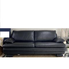 0334大塚家具 ソファ 三人掛け ブラック 黒 本革 総…