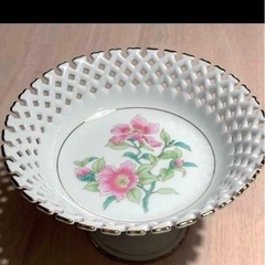 花柄 陶器皿 フルーツスタンド