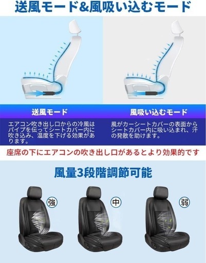 車用　クールシート カーシート　ファン外付タイプ 12V対応　3段調整 冷風 送風