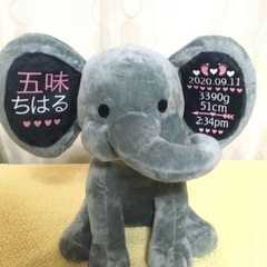 出生統計を使用してパーソナライズされたカスタマイズされた象のおもちゃの画像