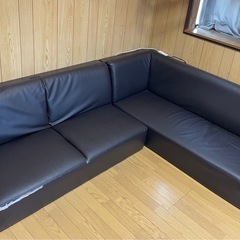 コンセント付き革レザーL字ソファー