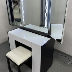 IDC大塚家具 カルラ 高級モダン ドレッサー LEDライト スツール 三面鏡 鏡台 スタイリッシュ 収納 松永公房 中古家具 店頭引取歓迎 R9652の画像