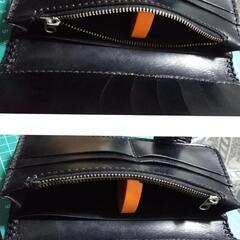 【7/20(日) 値下げしました】(手渡しのみ) ① 新品 牛革 サドルレザー ロングウォレット 黒 (コンチョ＆カービング＆レース編み) の画像