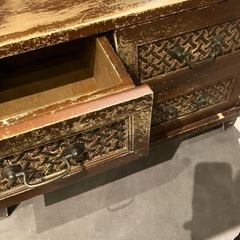 昭和家具 木製タンス 籐編み込みガラス天板