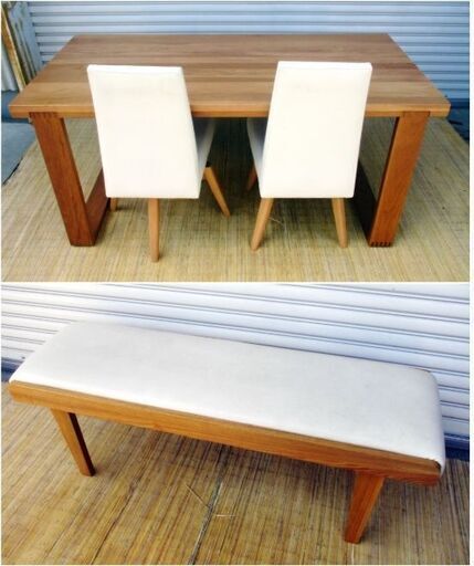 大塚家具　おしゃれ　ナチュラルウッド　ダイニング　4点　Otsuka　テーブル+ベンチ　回転式チェア2脚　オーク材　無垢材　インテリア