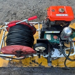丸山　セット動噴　MS413 クボタGH170 6馬力 高圧ホース 100m巻き アルミキャリー 動力噴霧器 散布機 噴霧 消毒 高圧洗浄 潅水　防除　噴霧ノズル　吸水排水ホース付き　簡易始動動画ありの画像