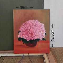 花 油絵 木製 ガラス付き額入りの画像