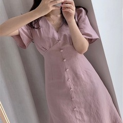 【新品】Vネック痩せ見えAラインワンピースの画像
