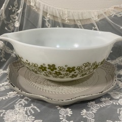 ヴィンテージ　アンティーク　キャセロール　オールドPYREX　パイレックス　クレイジーデイジー　 シンデレラボウル　耐熱ガラス　3点セットの画像