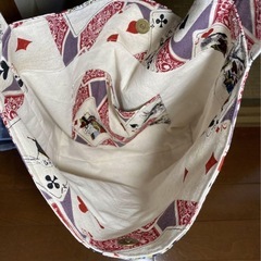 ハンドメイド コットンリネンのワンハンドルバッグ 赤×パープルの画像