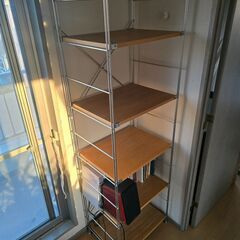 ステンレスユニットシェルフ　オーク材棚セット　大