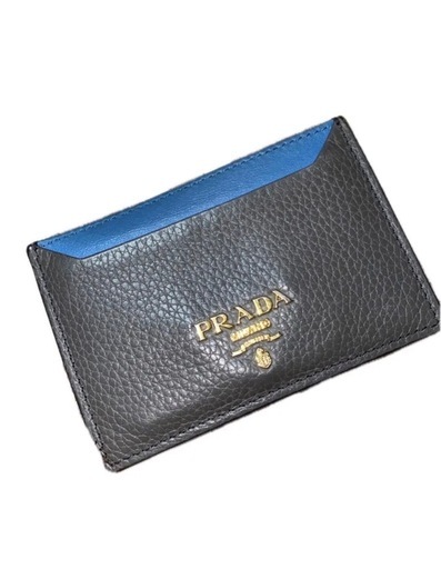 PRADA プラダ　カードケース　ブルー×グレー×ゴールド金具