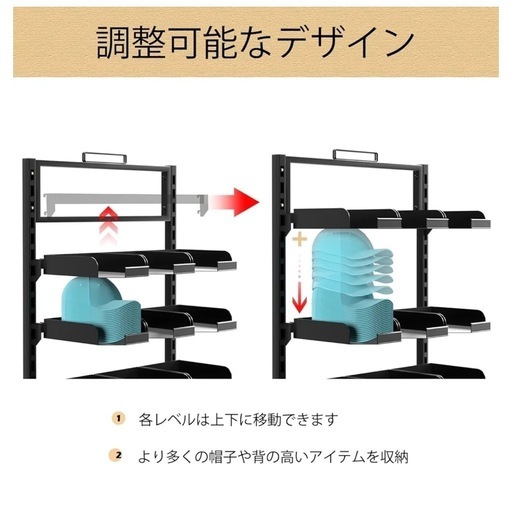 【お値下げ！未使用品】大型帽子ハンガー 自立 6段 キャップ収納棚 18プレートトレイ 立つ帽子スタンド 商業用 家庭用 店舗 部活 ブラック Amazon｜Lhysn 大型帽子ハンガー自立式、6段調節可能ボールキャップ