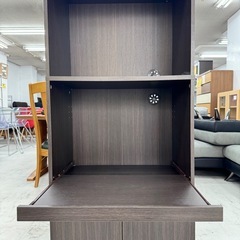 【美品‼️】便利♪ 60cm幅レンジボード スリムキッチンボード 食器棚 収納家具 木目調ダークブラウン♪の画像