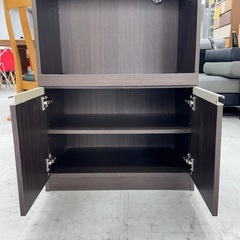 【美品‼️】便利♪ 60cm幅レンジボード スリムキッチンボード 食器棚 収納家具 木目調ダークブラウン♪の画像