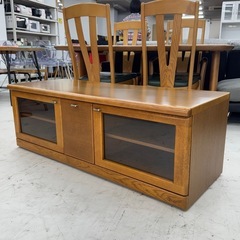 【超美品‼️】定価115,500円♪ 浜本工芸 125cm幅キャスター付きローボード(NO.3100TVボード) テレビ台 リビング収納家具 ナラ材ナチュラルブラウン♪の画像